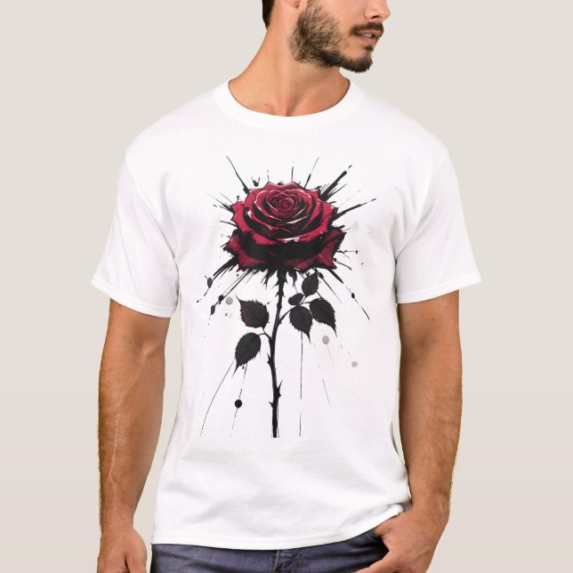 Explosionen i ro Bläck - Emotional Grunge Flower A T Shirt (Framsida)