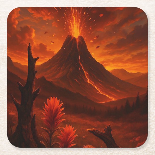 Explosiv skönhet - Fantasy Volcano Underlägg Papper Kvadrat (Framsidan)