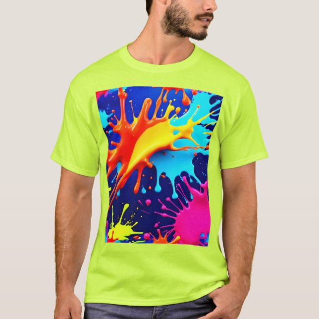 Explosivt Färg i Abstrakt Art T Shirt (Framsida)