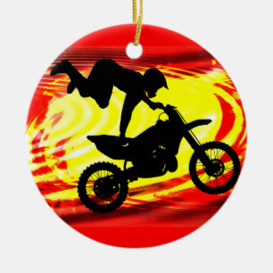 Explosivt Motocrosshopp Julgransprydnad Keramik