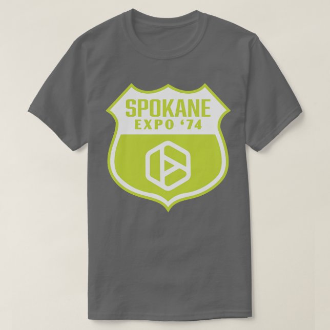 Expo 74 Spokane Worlds Fair Retro Shield White på T Shirt (Design framsida)