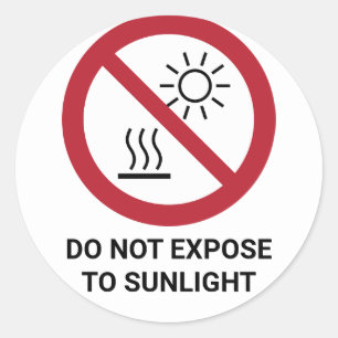 exponeras inte för direkt solljus, förbudstecken runt klistermärke