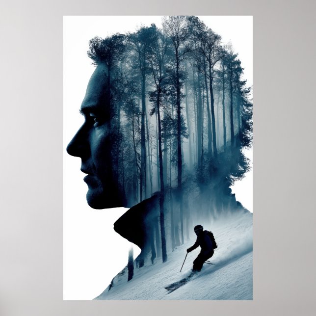 Exponering för Dubbla nedströms Skier Poster (Framsidan)