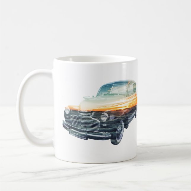 Exponering för solnedgång i dubblan fordon kaffemugg (Vänster)