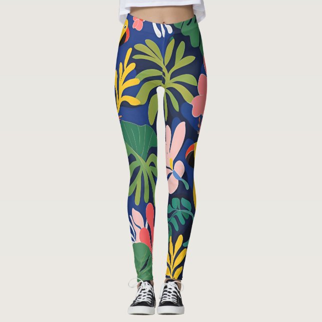 Expressionism Parrots Tropical Plants Art Leggings (Framsida)