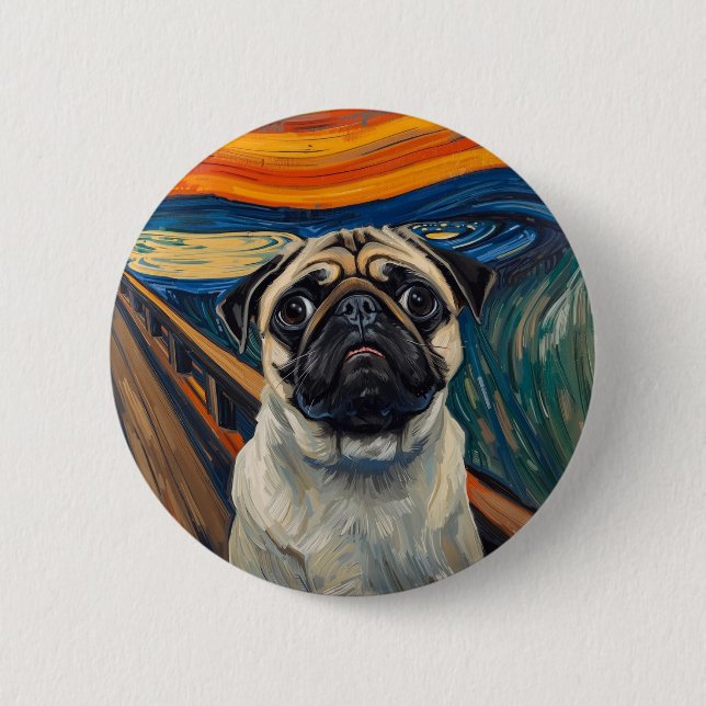 Expressionist Angst Painting–Inspired Pug Art Knapp (Framsida)