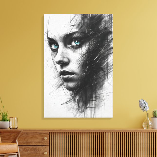 Expressionist Charcoal Portrait Canvas (Insitu (Vardagsrum))