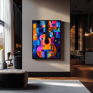 Expressionist Geometry Guitar - Vibrant Music Art Poster