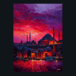 Expressionist Istanbul Skyline Vibrant City Poster<br><div class="desc">Colorful expressionist skyline artwork inspired by Istanbul featuring the iconic Hagia Sophia and the historic skyline rising above the Bosphorus. Dramatic sunset colors and bold textured brush strokes create a vibrant cityscape painting perfect for lovers of Istanbul and modern expressionist architecture art.</div>