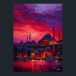 Expressionist Istanbul Skyline Vibrant City Poster<br><div class="desc">Colorful expressionist skyline artwork inspired by Istanbul featuring the iconic Hagia Sophia and the historic skyline rising above the Bosphorus. Dramatic sunset colors and bold textured brush strokes create a vibrant cityscape painting perfect for lovers of Istanbul and modern expressionist architecture art.</div>