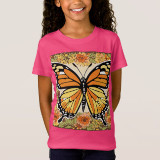 Expressionist monarch Butterfly med Floral Patter T Shirt