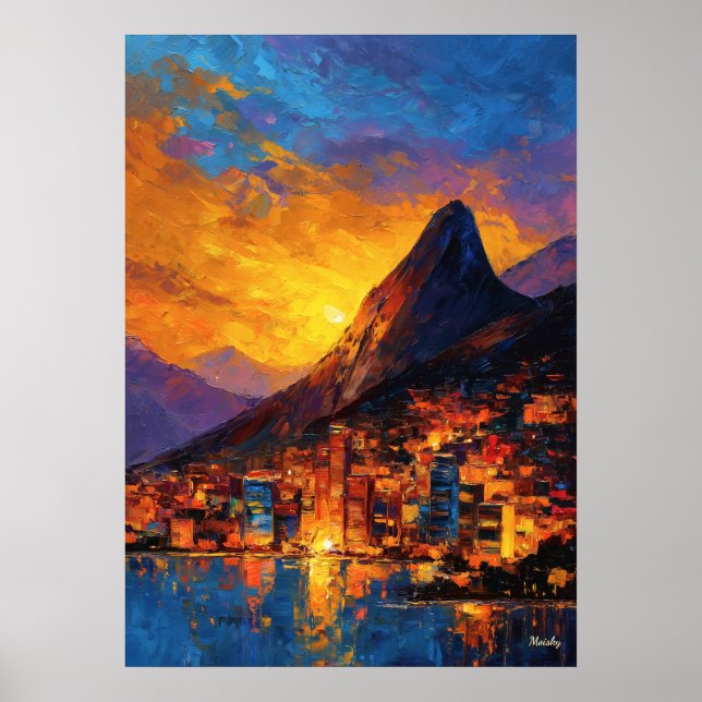 Expressionist Rio de Janeiro Skyline Golden Sunset Poster (Framsidan)