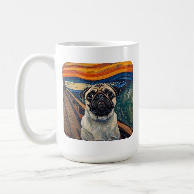 Expressionistisk ångestkonst–Inspirerad Pug-konst Kaffemugg (Vänster)