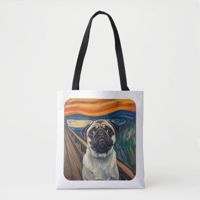 Expressionistisk ångestkonst–Inspirerad Pug-konst Tygkasse (Framsida)