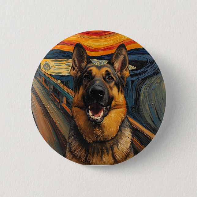 Expressionistisk ångestmålning tysk schäferhund knapp (Framsida)