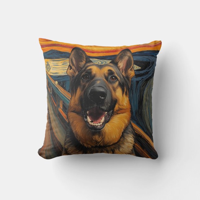 Expressionistisk ångestmålning tysk schäferhund kudde (Framsida)
