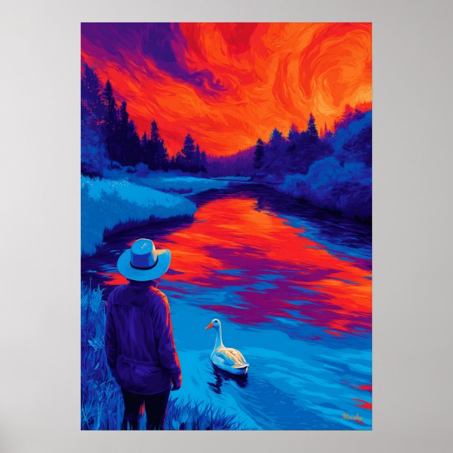 Expressionistisk flod solnedgång kontemplation kon poster (Framsidan)