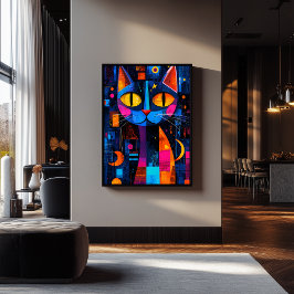 Expressionistisk Geometrisk Katt Affisch – Livfull