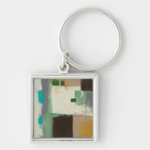 Expressionistisk målning med tunga penseldrag fyrkantig silverfärgad nyckelring