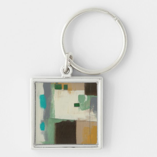 Expressionistisk målning med tunga penseldrag fyrkantig silverfärgad nyckelring (Framsidan)