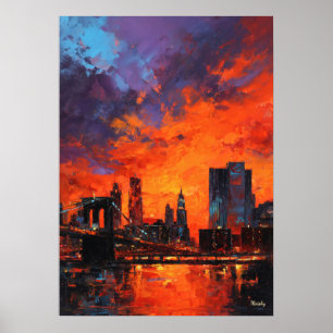 Expressionistisk New York Citysilhuett Vibrant Sta Poster