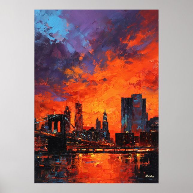 Expressionistisk New York Citysilhuett Vibrant Sta Poster (Framsidan)