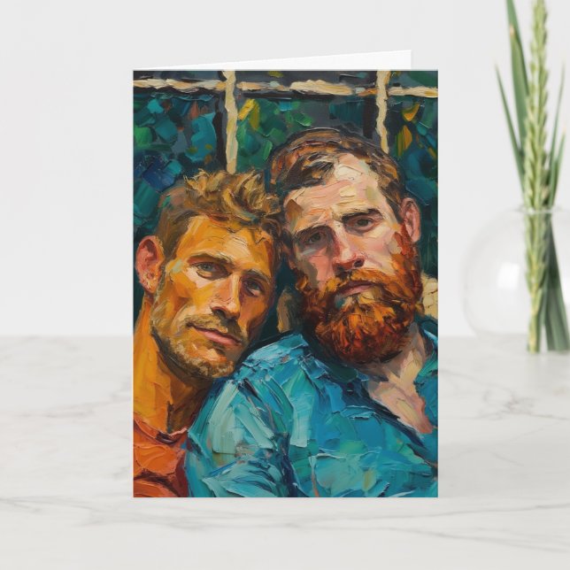 Expressionistisk oljemålning, Två män, Blå skjorta Kort (Framsida)