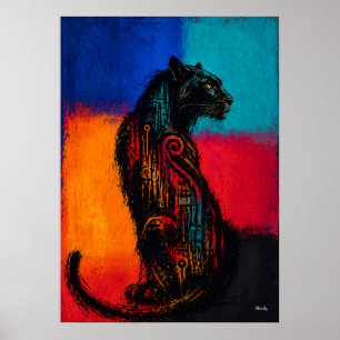 Expressionistisk svart panter i färgfält affisch