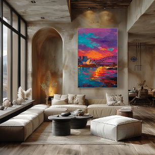 Expressionistisk Sydney Stadssilhuett Vibrant Hamn Poster