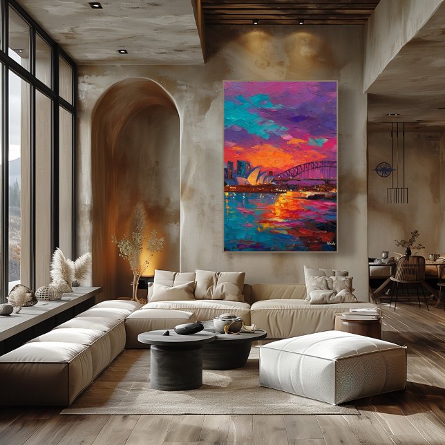 Expressionistisk Sydney Stadssilhuett Vibrant Hamn Poster (Skapare uppladdad)