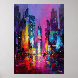 Expressionistisk Tokyo-horisont Neon Nattlig Stads Poster