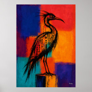 Expressionistisk Vadande Fågel Färg Fält Abstrakt Poster