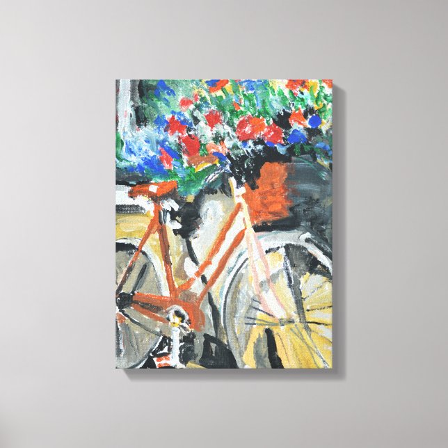 Expressionistisk vintagecykel med blomsterkorg canvastryck (Framsida)
