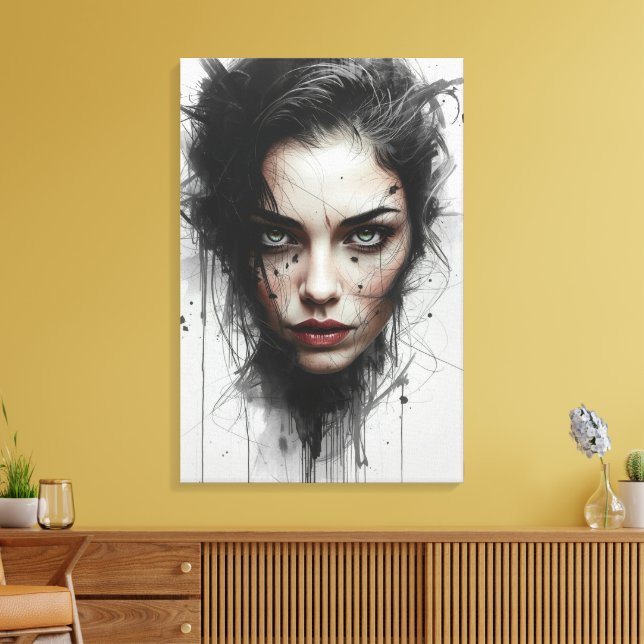 Expressionistiskt färgporträtt Canvastryck (Insitu (Vardagsrum))