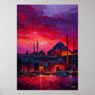Expressionistiskt Istanbul Siluett Levande Stad Poster