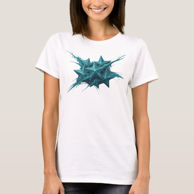 Expressiv Blå Abstrakt Stjärnor Visuell Design T Shirt (Framsida)