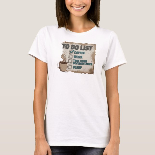 Expressiv guld KAFFE ARBETE SANN KRIMINALITET T Shirt (Framsida)