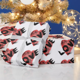 Expressiv penseldrag Röd hjärta KÄRLEK Mönster Wra Presentpapper