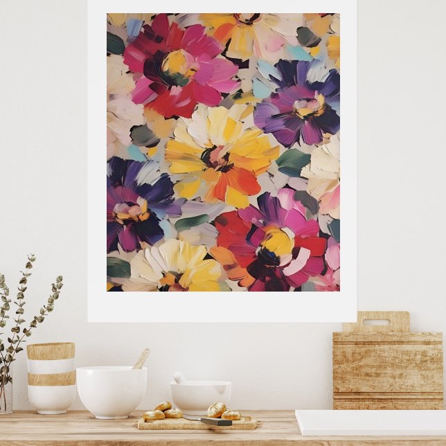 Expressive Abstract Flower Painting Poster (Kök)