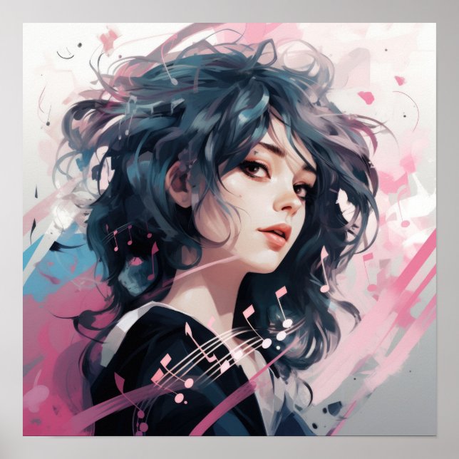 Expressive Anime Music Portrait Poster (Framsidan)