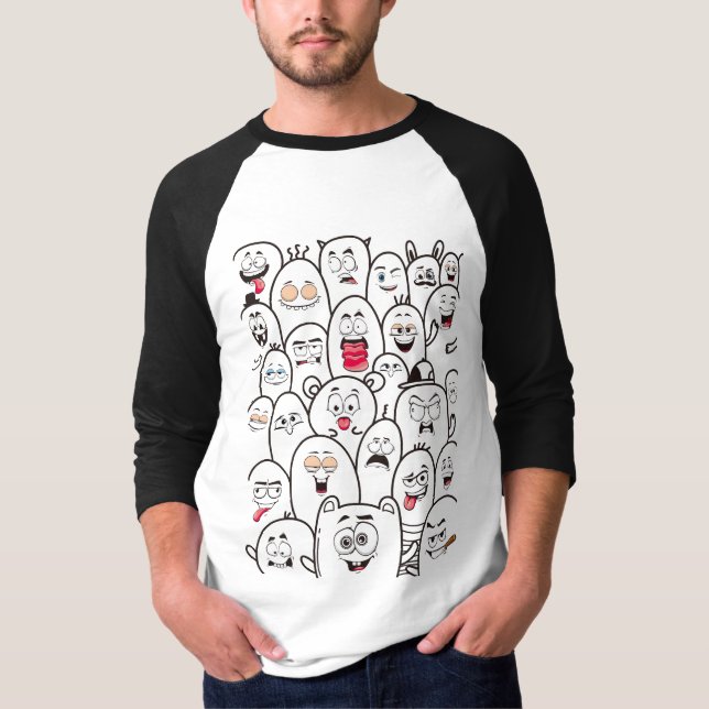 Expressive Black Blob Monsters T Shirt (Framsida)