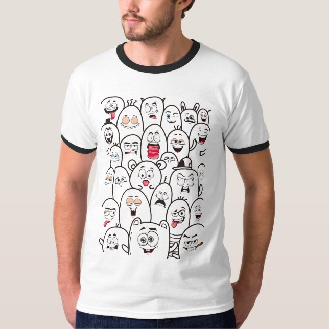 Expressive Black Blob Monsters T Shirt (Framsida)