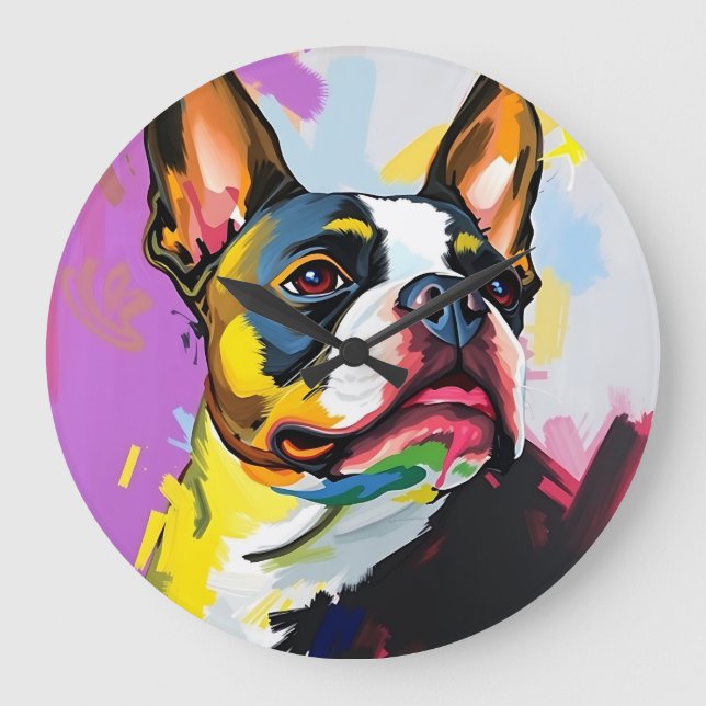 Expressive Boston Terrier Abstrakt Stor Klocka (Framsida)