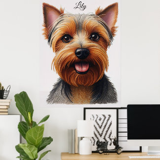 Expressive CloseUp Yorkshire Terrier Hund Porträtt Poster