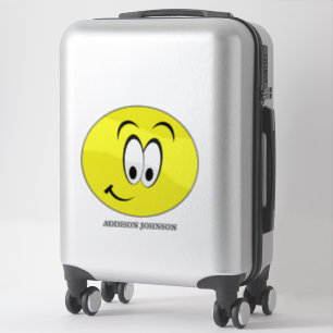 Expressive Emoji Smiling Gult Ansikte Add Namn 14" Klistermärken
