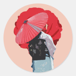 Expressivo Vermelho Kimono Japonês Arte Digital Runt Klistermärke