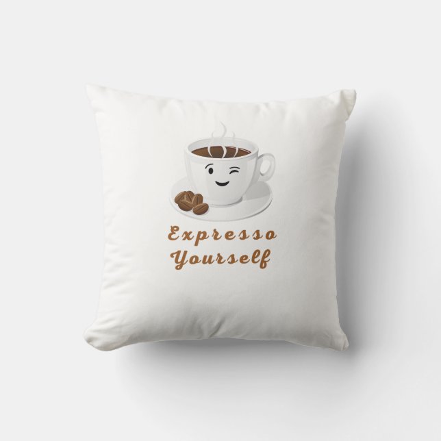Expresso Yourself – Funny Smiling Coffee Tee Kudde (Framsida)