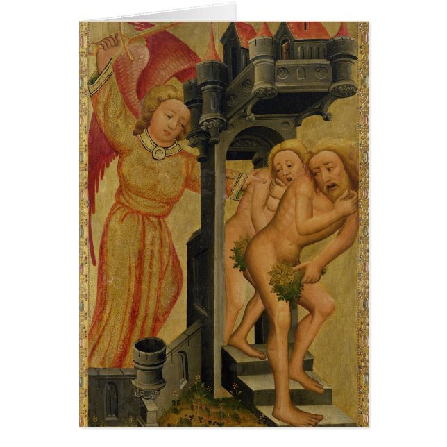 Expulsionen från trädgården av paradiset hälsningskort (Framsidan)