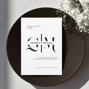 Exquim Monogram - minimalistisk vit Bröllop Inbjudningar