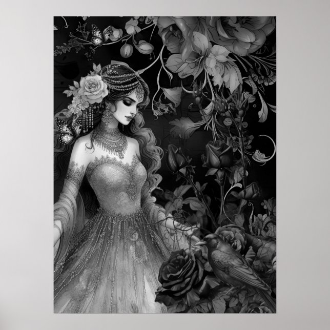 Exquim Mörk Monochromatic Beauty Ro & Raven Poster (Framsidan)